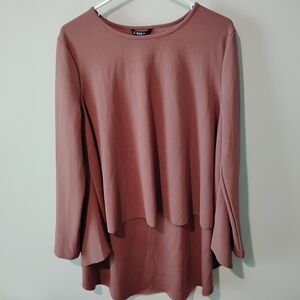 Shein Pink Flared Long Sleeve High/Low Top